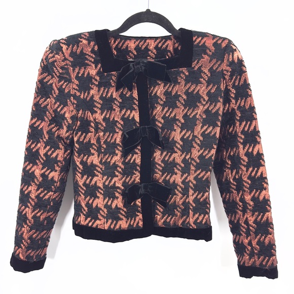 Vintage Victor Costa Womens Textured Metallic Blazer Jacket Size 4 Bronze Black - Picture 1 of 8